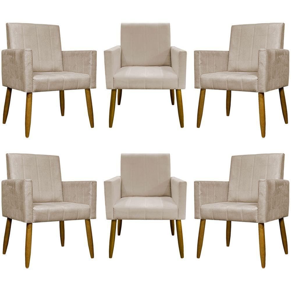 Kit 6 Poltronas Decorativas Para Sala Mari Suede Cores - Bege, Suede