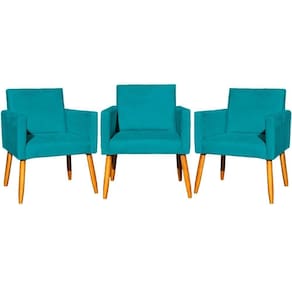 Kit 3 Poltronas Para Recepção Nina Suede Cores Pé Palito 30cm Castanho - Suede