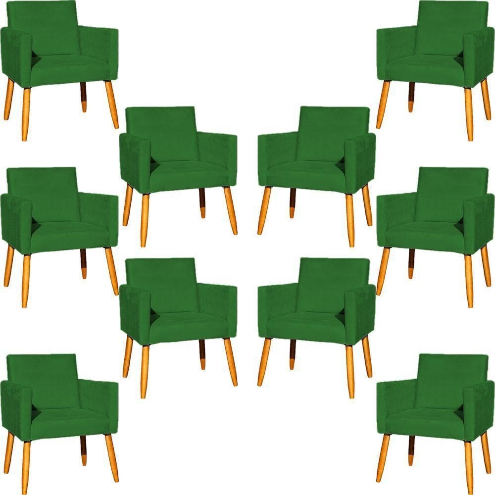 Kit 10 Poltronas Decorativa Para Sala Nina Suede Cores Pé Palito 30cm Castanho - Verde, Suede