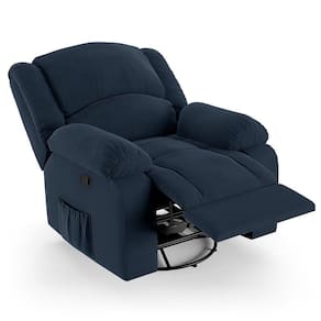Poltrona Do Papai Reclinável Pietra Glider Giratória Massagem Fh9 Veludo Azul - Mpozenato