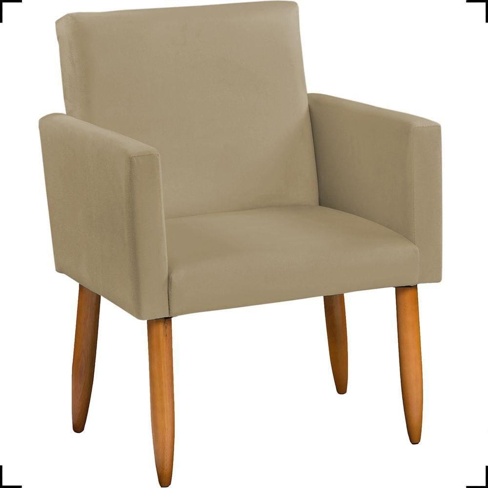 Poltrona Decorativa Para Sala Nina Suede Cores Pé Palito Castanho - Nude, Suede