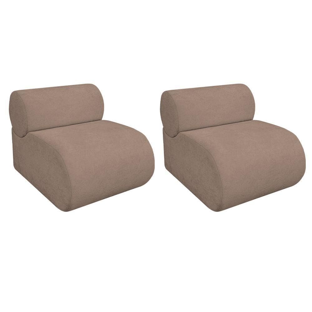 Kit 2 Poltronas Decorativas Orgânica Recepção Sala Virgínia Linho Adj Decor Rosê