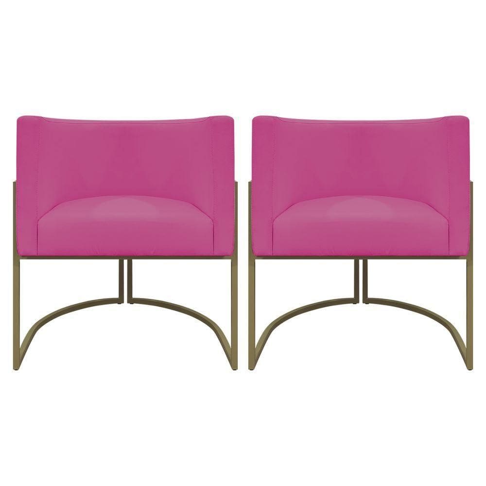 Kit 2 Poltronas Recepção Luna Corino Cores Base De Ferro Champagne Pink Corino