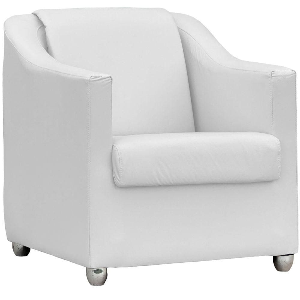 Poltrona Decorativa Para Sala Mila Corino Cores Pé De Plástico Cromado - Branco, Corino