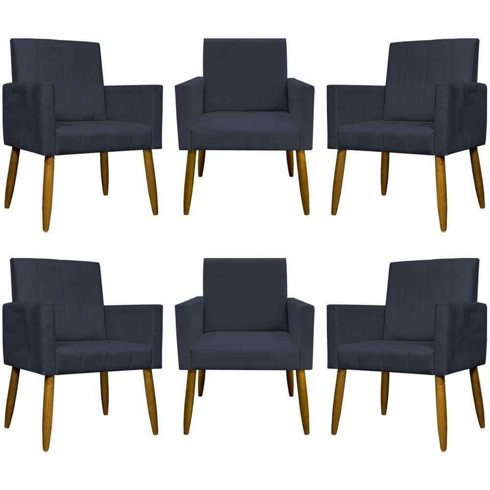 Kit 6 Poltronas Decorativas Para Sala Mari Suede Cores - Preto, Suede