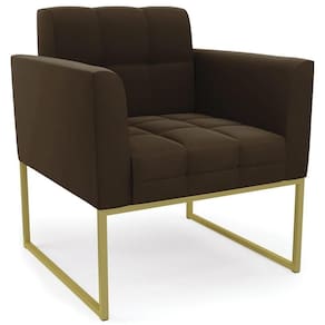 Poltrona Decorativa Base Industrial Dourado Ana Suede Marrom