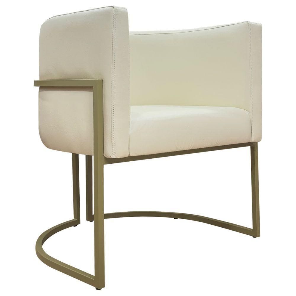 Poltrona Decorativa Recepção Luna Corino Cores Base De Ferro Champagne Bege Corino