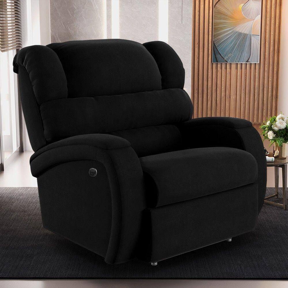 Poltrona Do Papai Reclinável Kalie Power Elétrica Fh9 Veludo Preto - Mpozenato