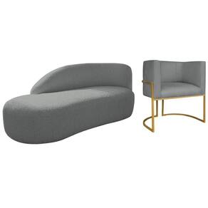 Kit Divã Luna 160cm Lado Esquerdo E 01 Poltrona Base De Ferro Dourado Suede Cor Cinza