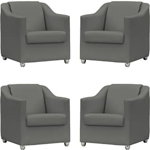 Kit 4 Poltronas Mila Corino Cores Pé De Plástico Cromado - Cinza Corino