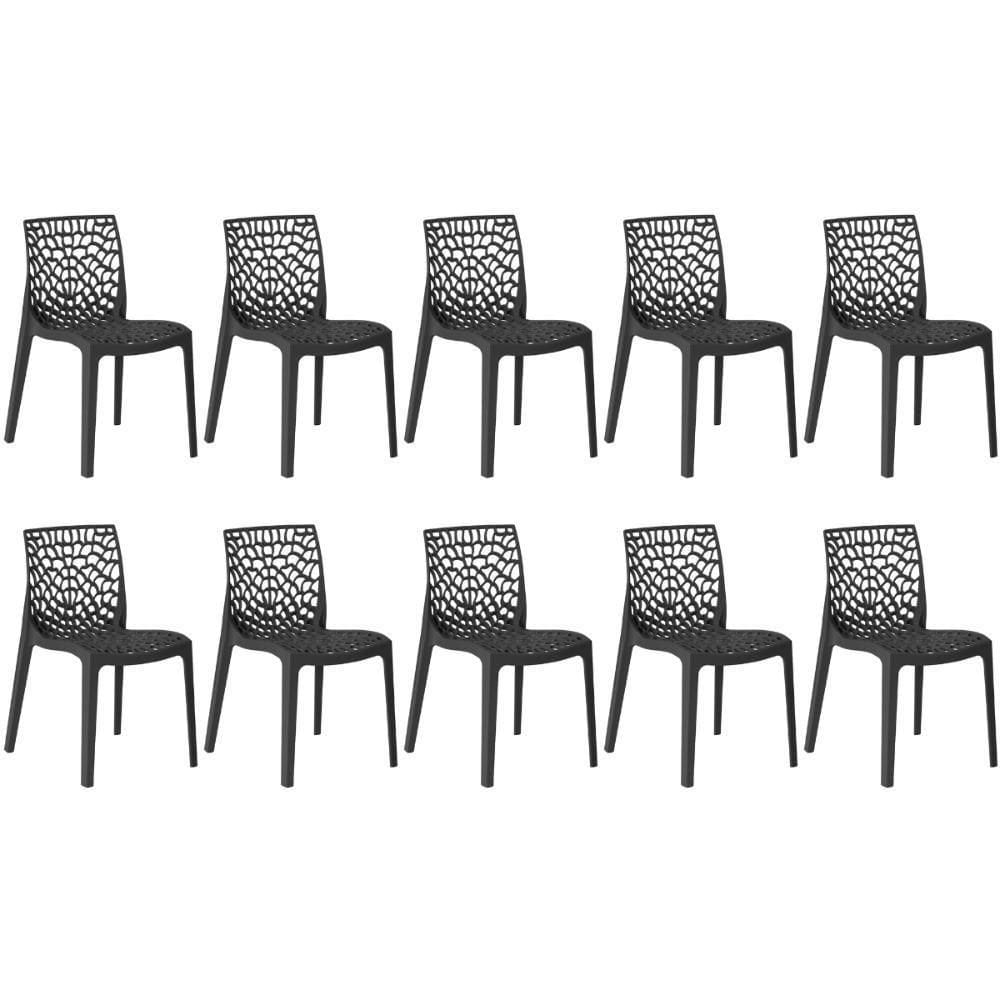 Kit 10 Cadeiras De Jantar Gruvyer Design Em Polipropileno - Preto