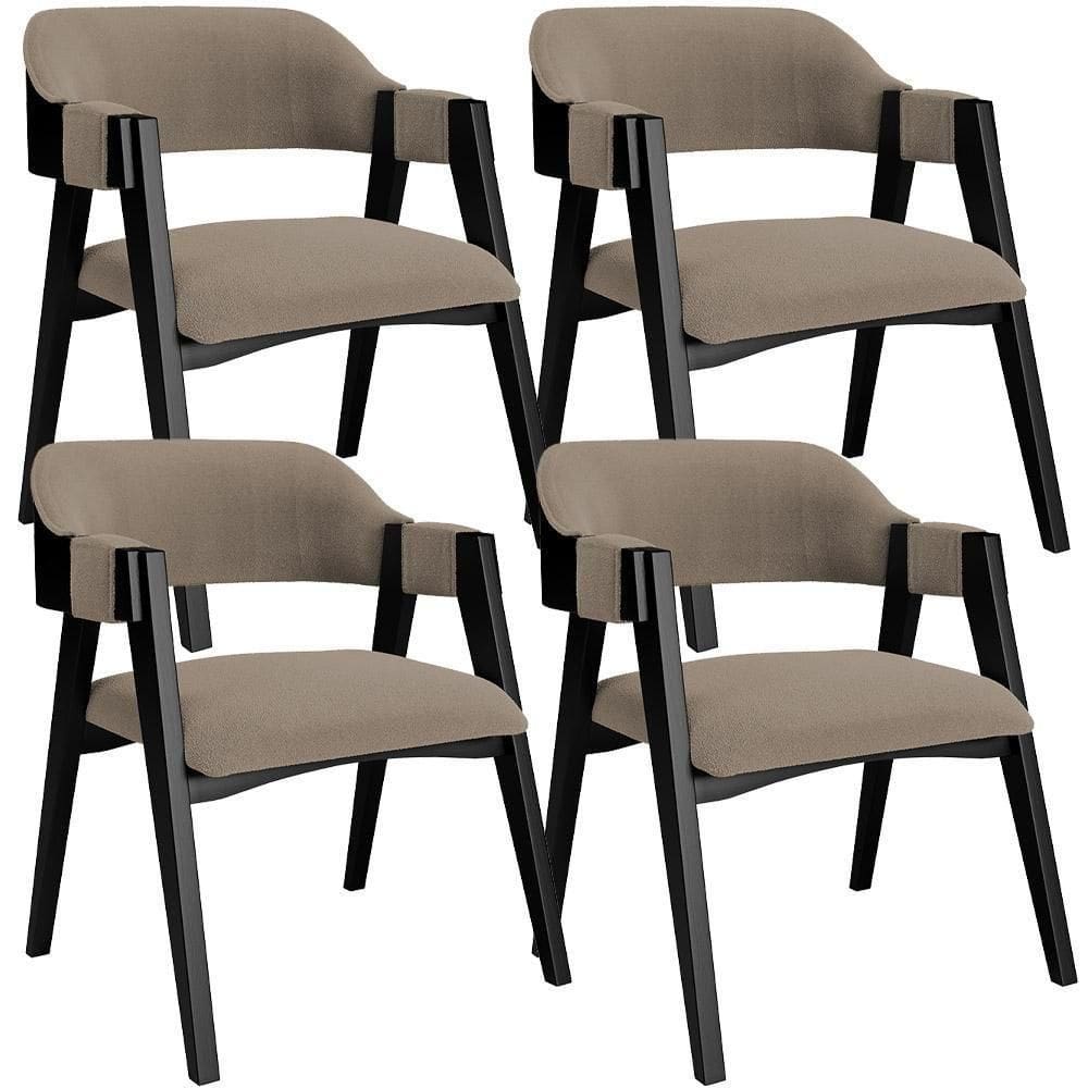 Kit 4 Cadeiras Sala De Jantar Estar Living Estofada Suran L02 Preto Bouclê Bege - Lyam Decor