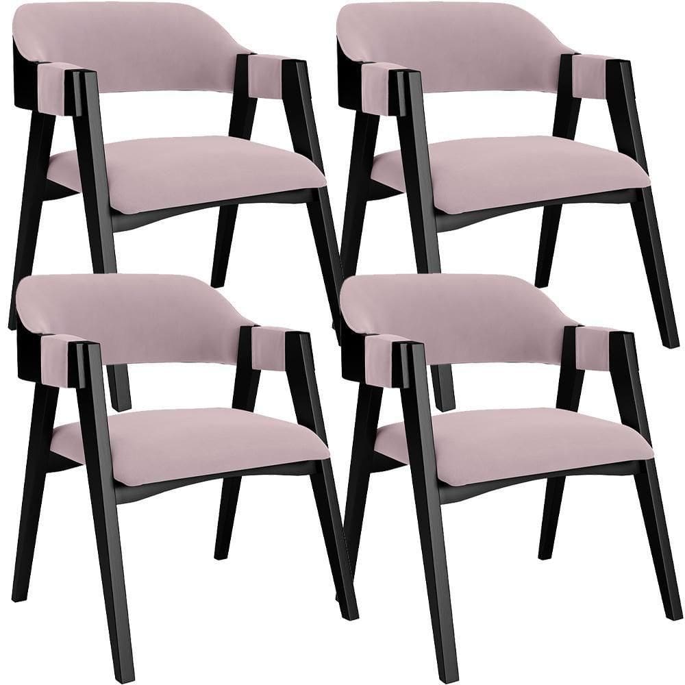 Kit 4 Cadeiras Sala De Jantar Estar Living Estofada Suran L02 Preto Suede Rosê - Lyam Decor