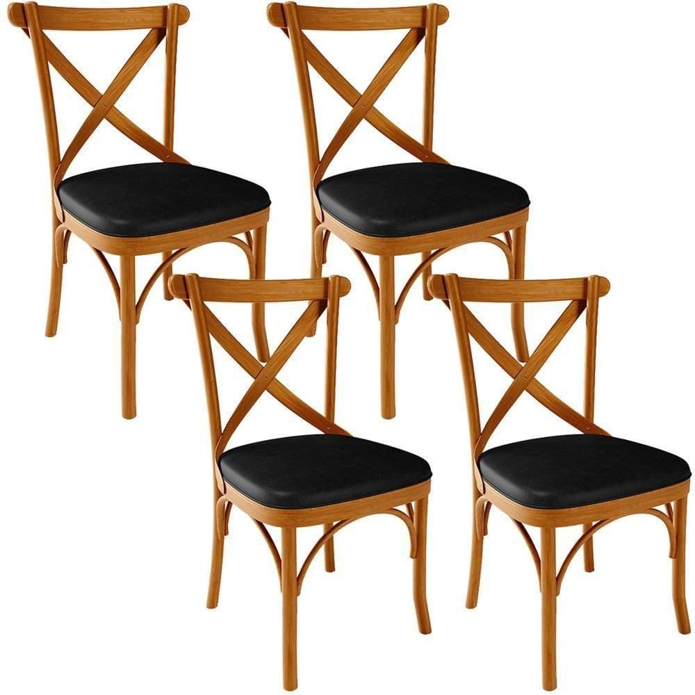 Kit 04 Cadeiras Para Sala De Jantar E Estar Living Estofada ávila L02 Couríssimo Preto - Lyam