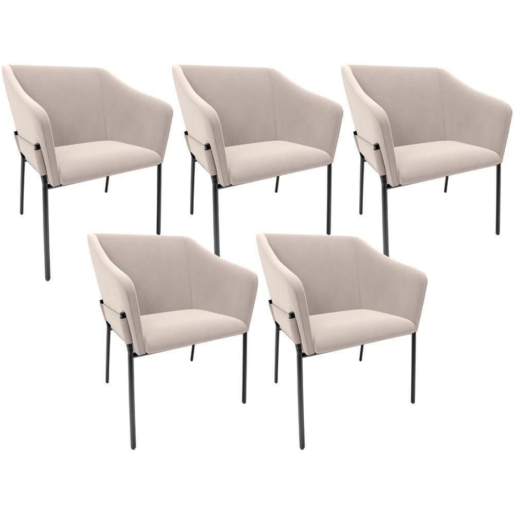 Kit 5 Cadeiras Para Sala De Jantar Estar Living Olívia L02 Suede Bege - Lyam Decor