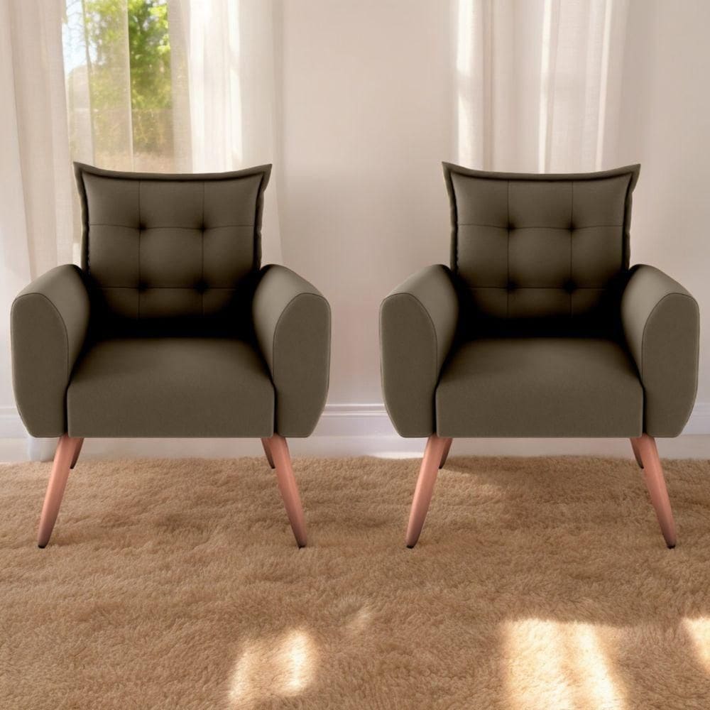 Jogo De Poltronas Decorativas Emma Suede Cappuccino