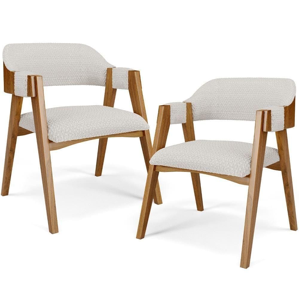 Kit 02 Cadeiras Para Sala De Jantar E Estar Living Estofada Suran L02 Bouclê Cru - Lyam