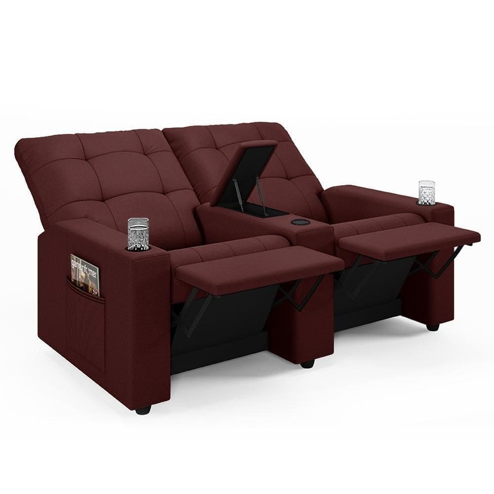 Poltrona Do Papai Reclinável Cinema 2 Lugares Manual Baú Usb Haifa F05 Veludo Vinho - Lyam Decor