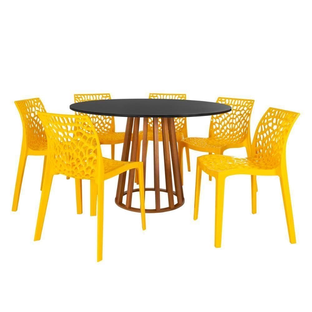 Conjunto Mesa De Jantar Redonda Talia Amadeirada Preta 120cm Com 6 Cadeiras Gruvyer - Amarelo