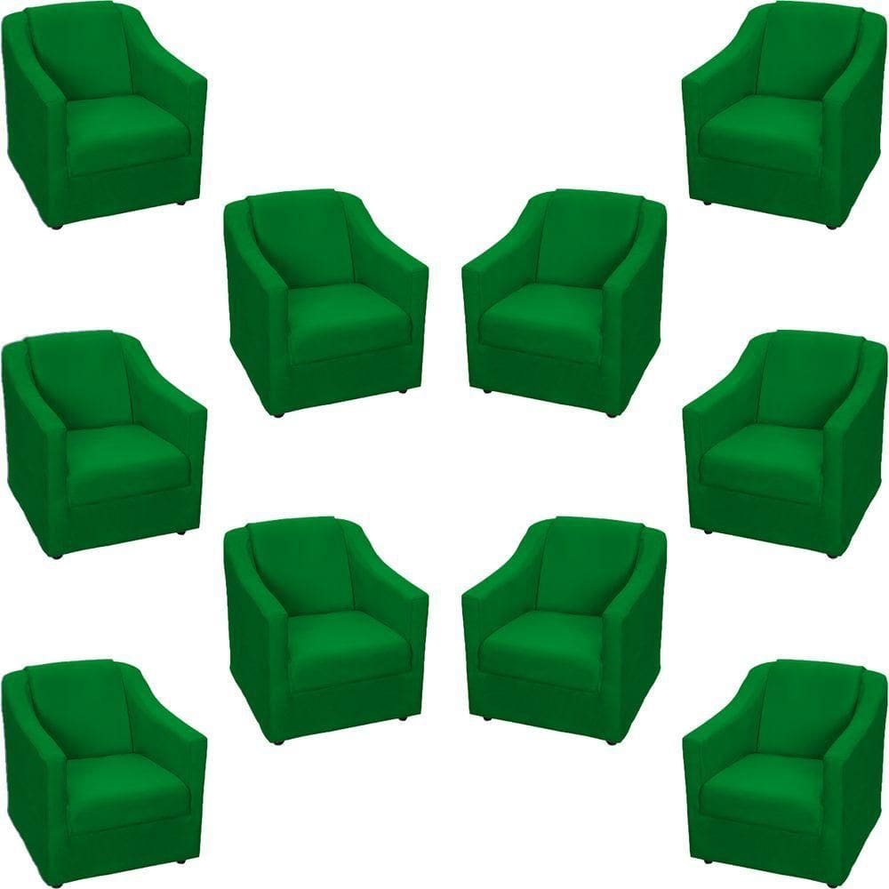Kit 10 Poltronas Decorativa Mila Pé De Plástico Cromado - Verde Suede
