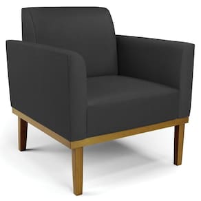 Poltrona Decorativa Base Madeira Castanho Maressa Sintético Preto