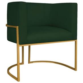 Poltrona Decorativa Luna Base De Ferro Dourado Suede Cor Verde