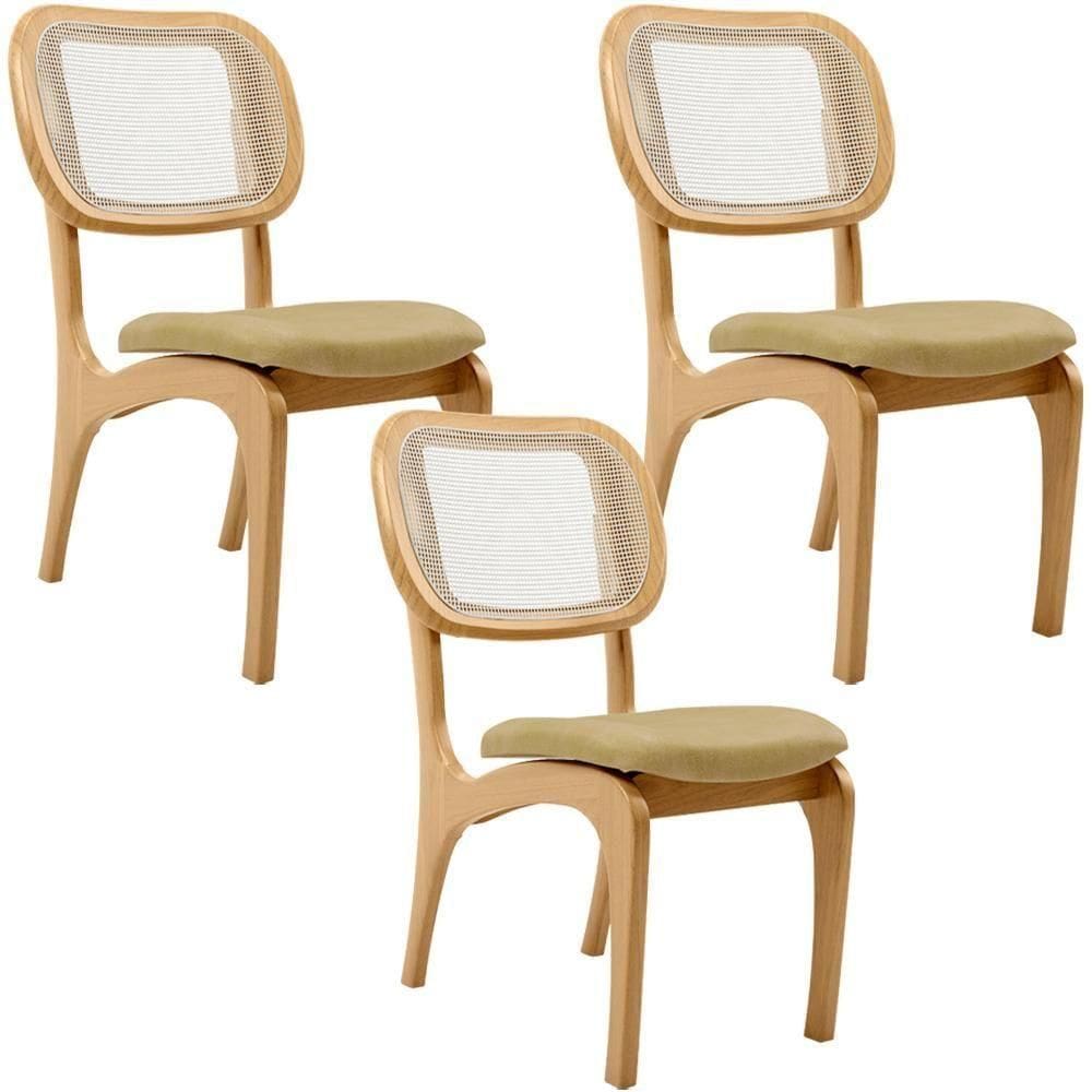 Kit 3 Cadeiras Para Sala De Jantar Estofada E Tela Mariah L02 Couríssimo Fendi
