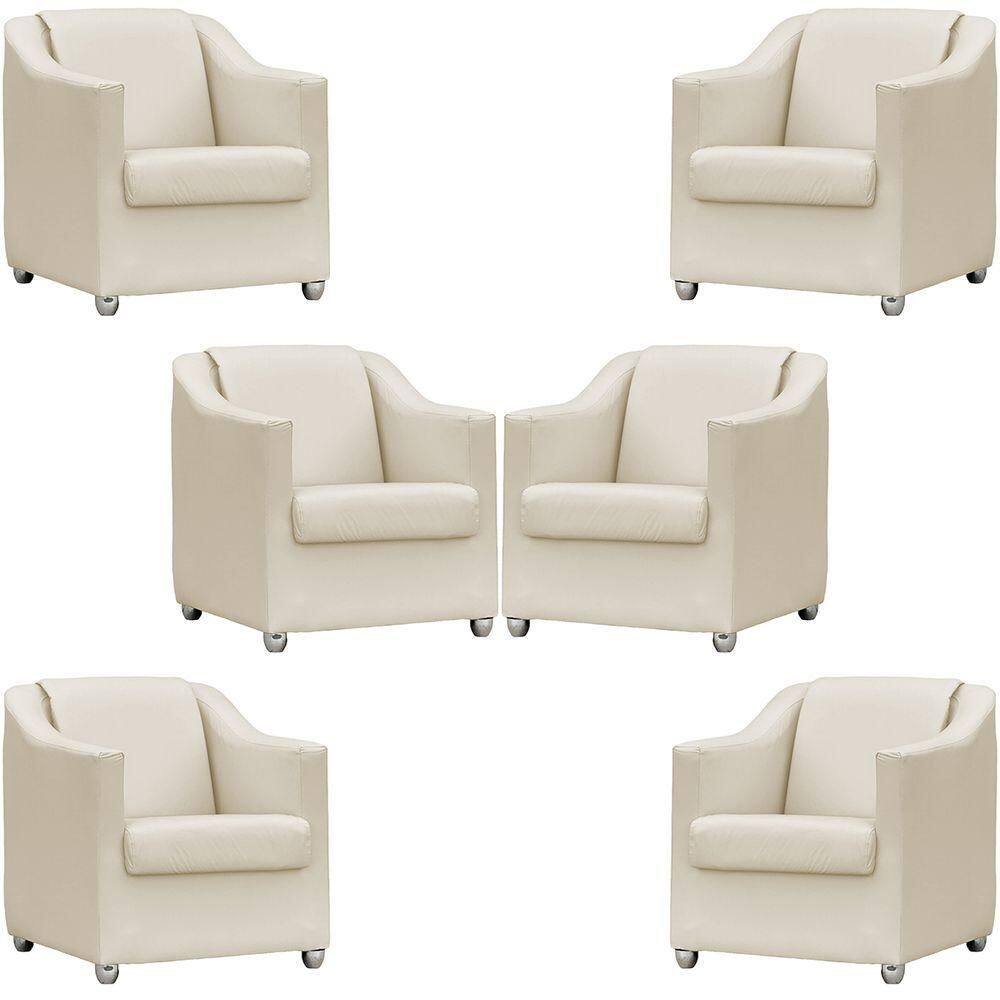 Kit 6 Poltronas Mila Corino Cores Pé De Plástico Cromado - Bege Corino