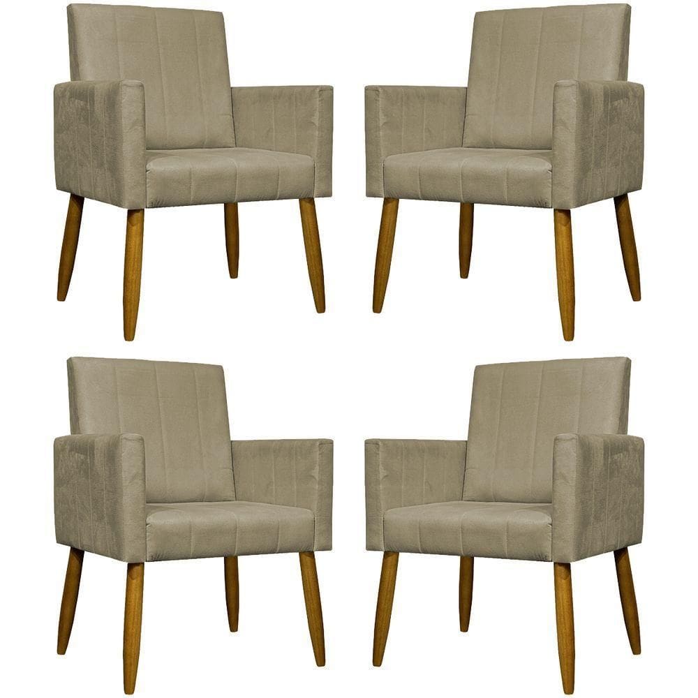 Kit 4 Poltronas Decorativas Mari Suede Pé Palito Castanho - Nude Suede