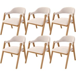 Kit 06 Cadeiras De Jantar E Estar Living Estofada Nadja L02 Suede Bege - Lyam Decor