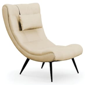 Poltrona Decorativa Para Sala De Estar Com Almofada E Pés Palito Lord Veludo Luxo Off White - Ibiza