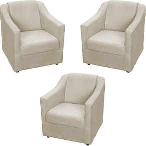Kit 3 Poltronas Mila Pé De Plástico Cromado - Bege Suede