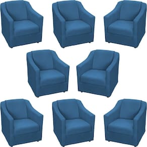 Kit 8 Poltronas Mila Pé De Plástico Cromado - Azul-marinho Suede
