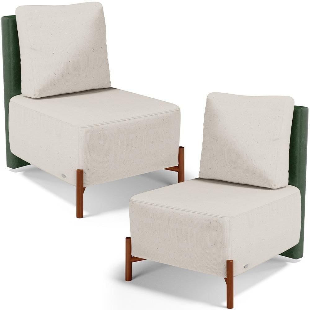 Kit 02 Poltronas Decorativas Sala De Estar Living Pés Madeira Hungria L02 Couríssimo Verde Linho Cru - Lyam