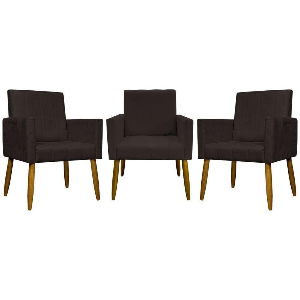 Kit 3 Poltronas Decorativas Confortáveis Mari - Marrom Suede