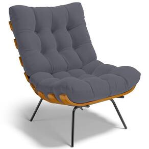 Poltrona Decorativa Sala De Estar Costela L02 Suede Cinza - Lyam Decor