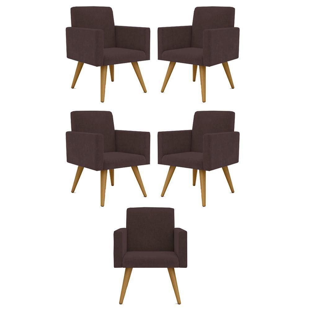 Kit 05 Cadeiras Poltronas Decorativa - Escritório - Recepção Cor:marrom