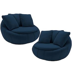 Kit 02 Poltronas Decorativa Giratória Kira M03 Veludo Azul - Lyam Decor