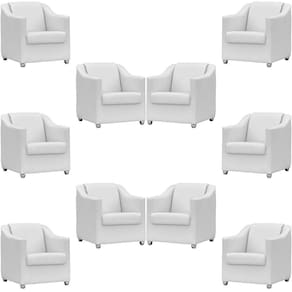 Kit 10 Poltronas Mila Corino Cores Pé De Plástico Cromado - Branco Corino