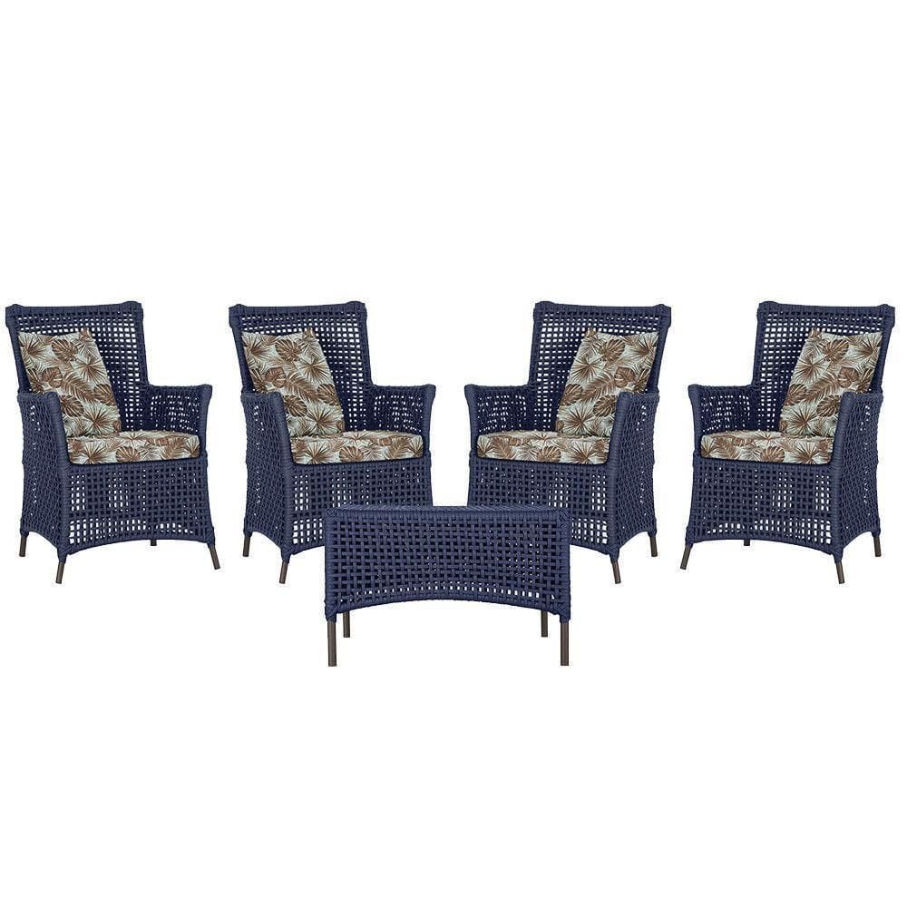 4 Poltronas E 1 Mesa Igapó Alumínio Marrom Corda Náutica E6 Azul