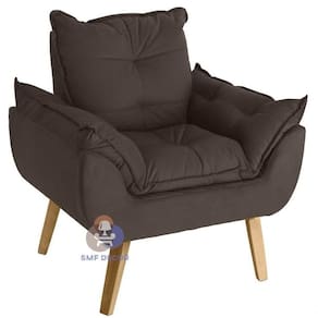 Poltrona Decorativa E Descanso Opala Marrom Com Fibra De Silicone E Pés Quadrado