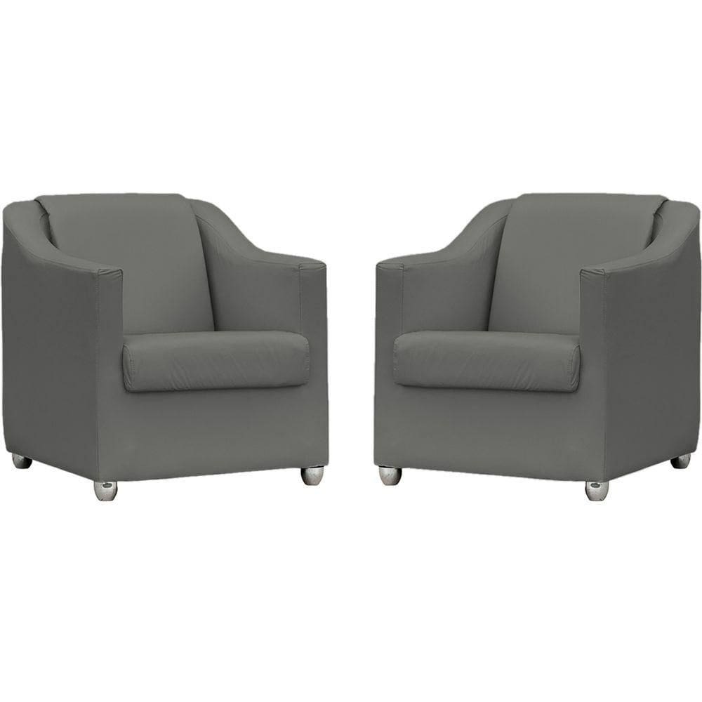 Kit 2 Poltronas Mila Corino Cores Pé De Plástico Cromado - Cinza Corino