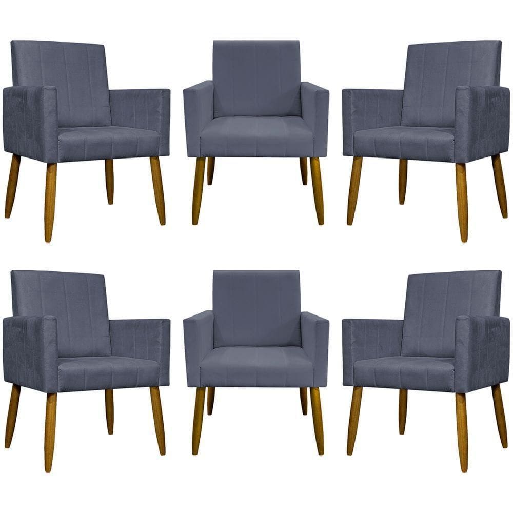 Kit 6 Poltronas Decorativas Mari - Cinza Suede