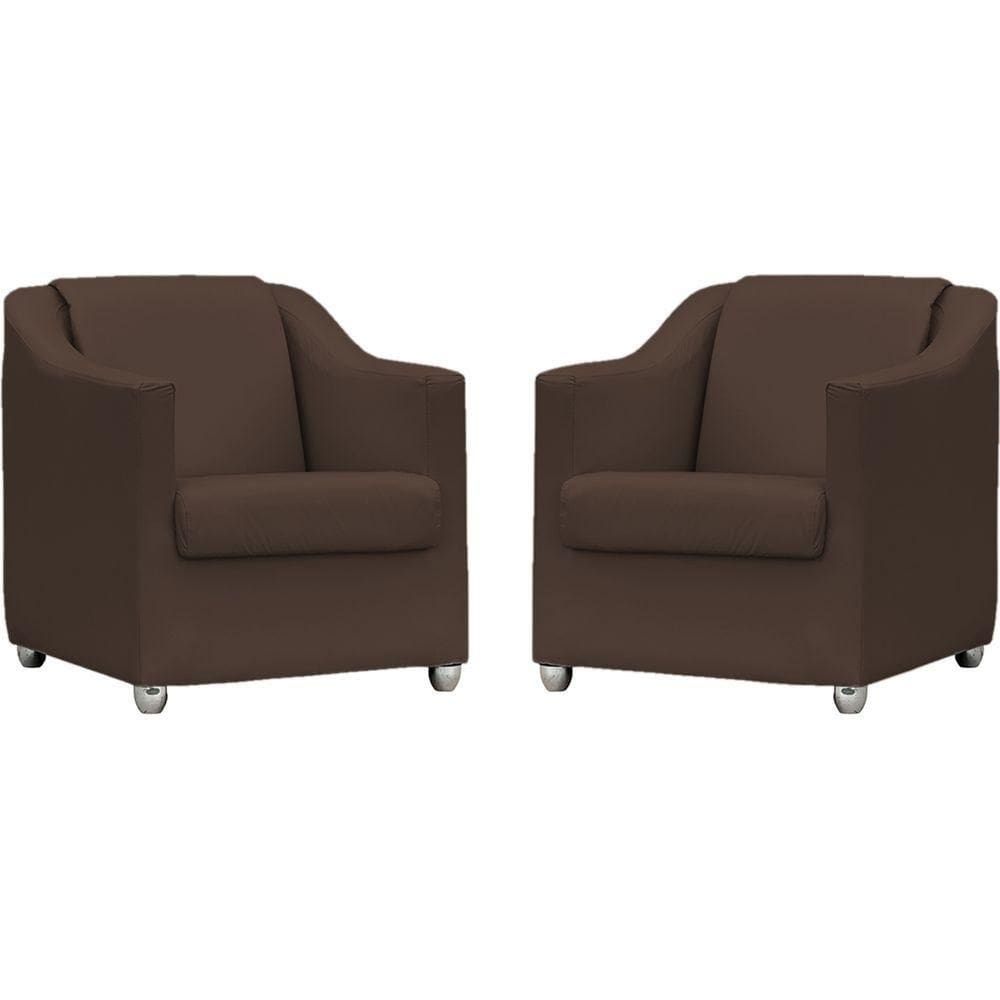 Kit 2 Poltronas Mila Corino Cores Pé De Plástico Cromado - Marrom Corino