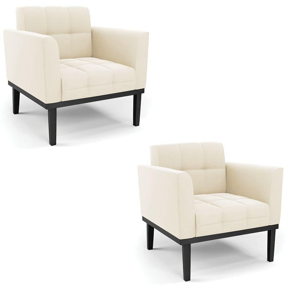 Poltrona Base Madeira Preto Kit 2 Ana Veludo Bege