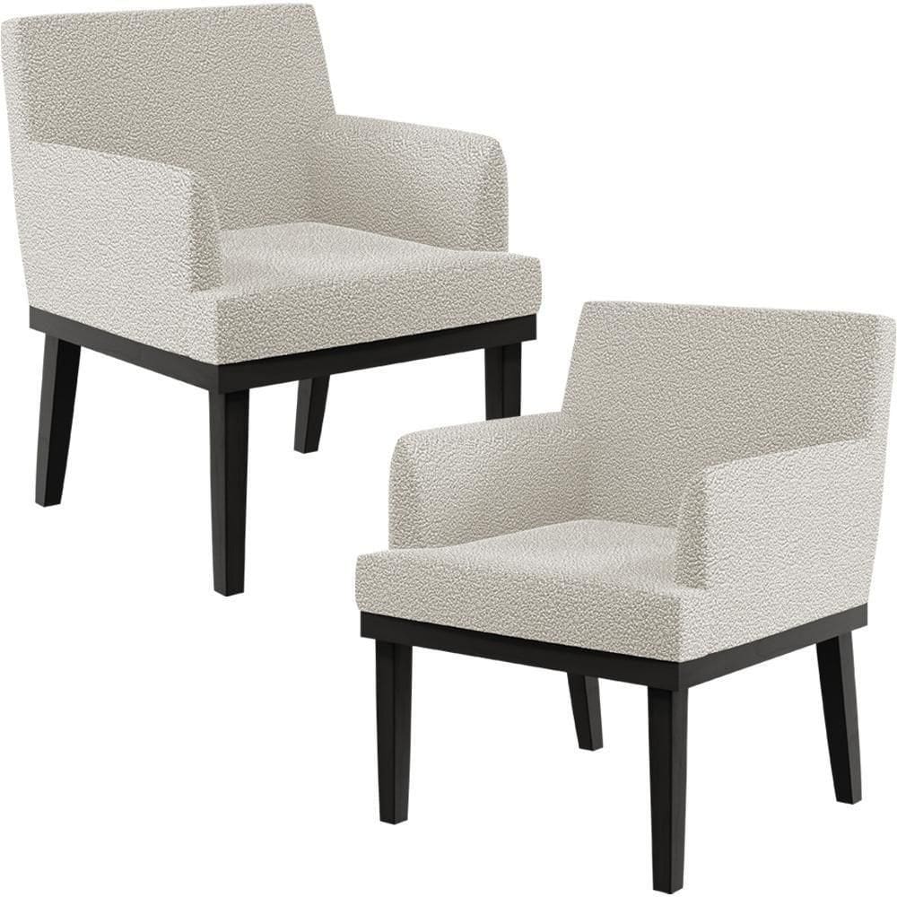 Kit 02 Poltronas Decorativas Sala De Estar Base Preto Beatriz W01 Bouclê Creme - Lyam Decor