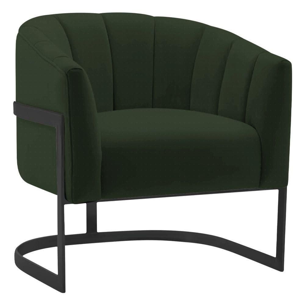 Poltrona Decorativa Sala De Estar Recepção Mavie Base De Ferro Preto Linho - Doce Sonho Móveis Cor Verde