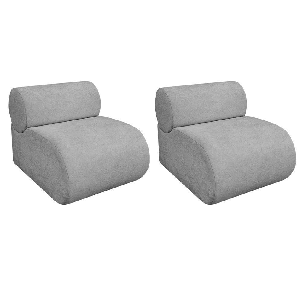Kit 2 Poltronas Decorativas Orgânica Recepção Sala Virgínia Linho Adj Decor Cinza