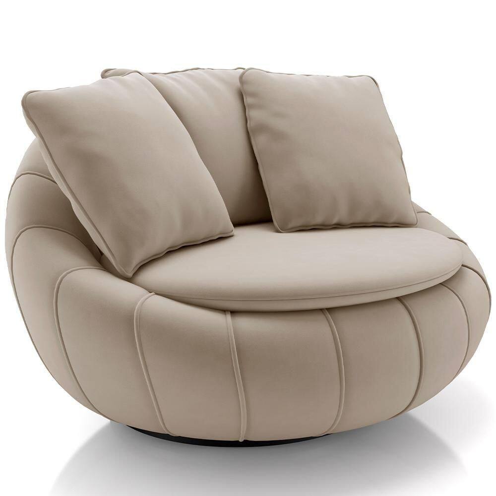Poltrona Giratória Para Sala De Estar Decorativa Kira M03 Veludo Bege - Lyam Decor