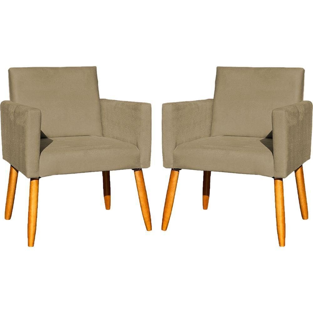 Kit 2 Poltronas Decorativa Para Sala Nina Suede Cores Pé Palito 30cm Castanho - Suede
